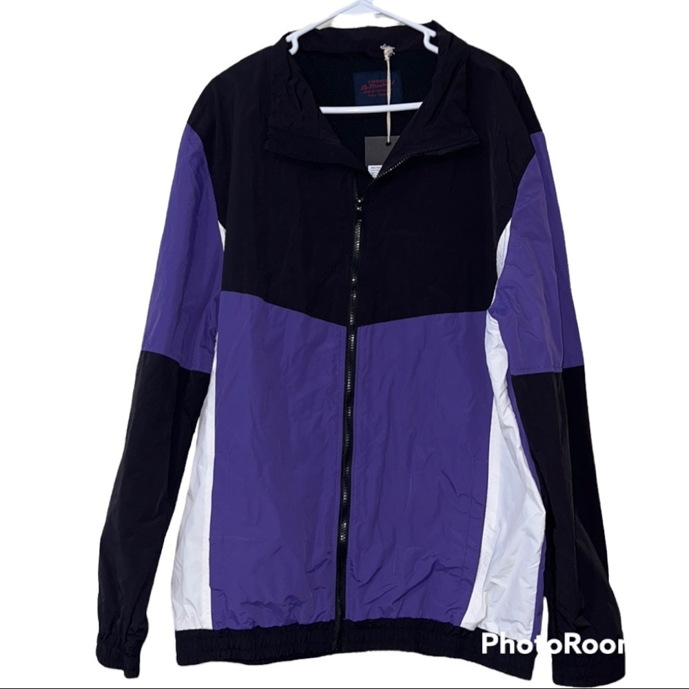 Vintage re-mastered XXL men's retro track jacket black & purple color block zip